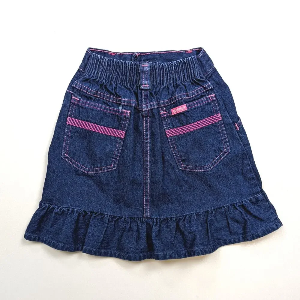 Vintage Oshkosh B'gosh Skirt Girls Size 6 Blue Denim Ruffle 90s